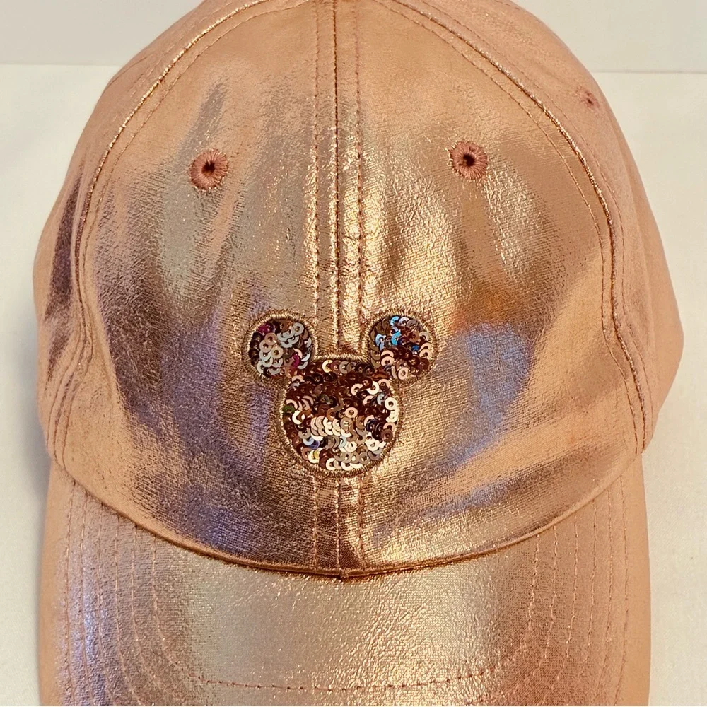 Disney Parks Mickey Mouse Rose Gold Sequin Baseball Cap Adult Size - Picture 3 of 9